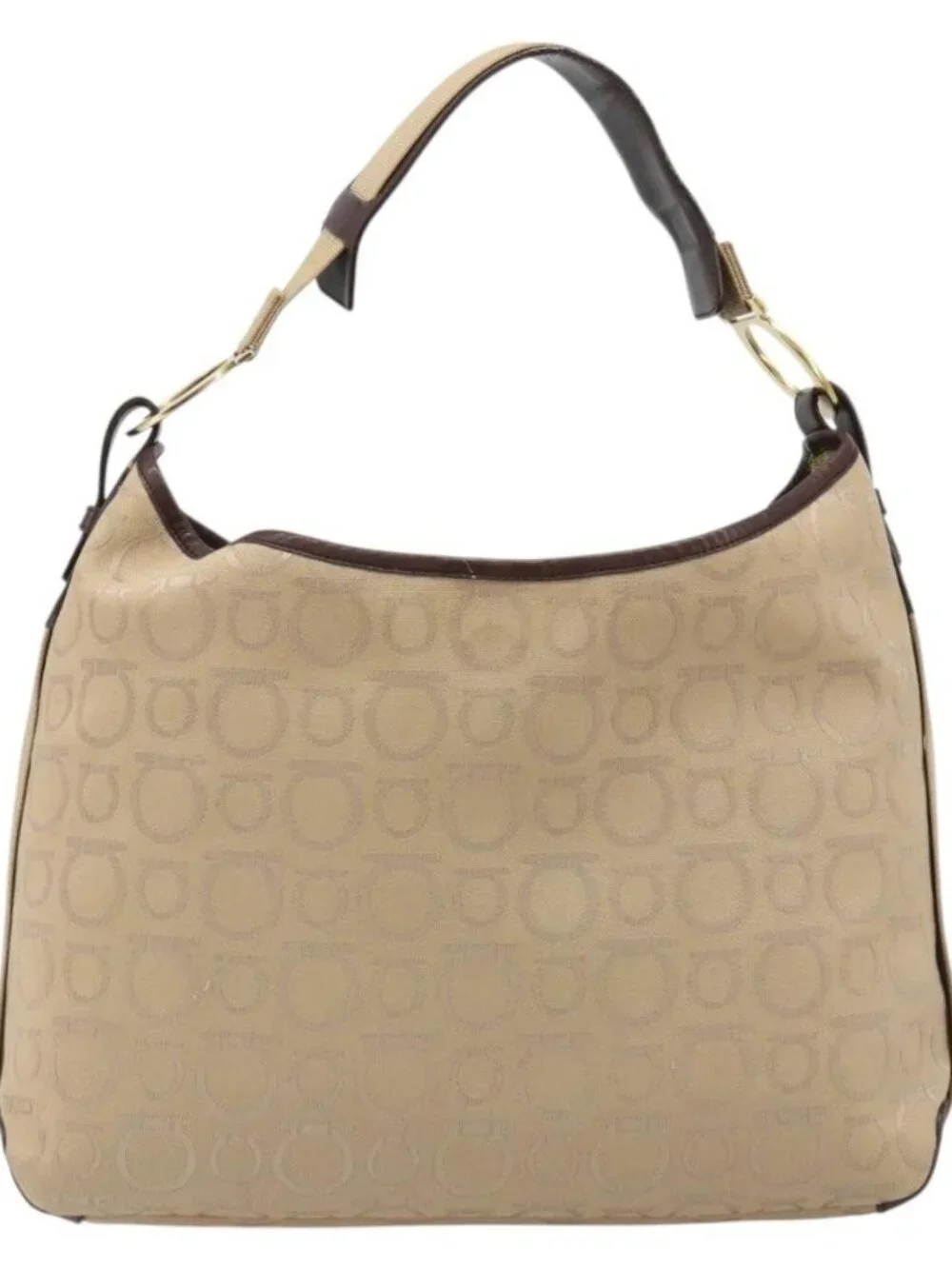 Salvatore Ferragamo Shoulder Bag Canvas Beige Gold Auth hk3800